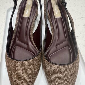 Franco Sarto Brown Tweed Slingback Mules